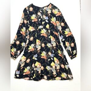 byTiMo Navy Blue Floral Fit & Flare Dress Size Medium Ballon Sleeves